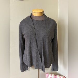 Eileen Fisher Women’s Textured Cardigan 2 Piece Set Open Front 100% Italian Wool